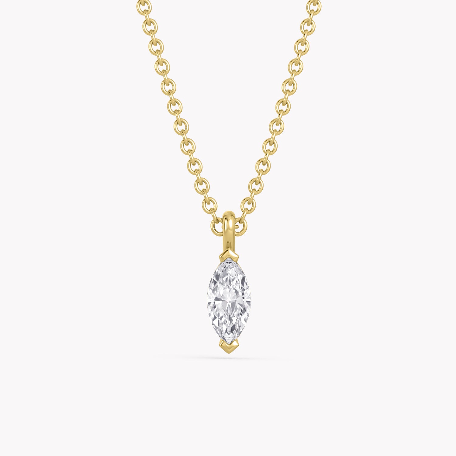 Leaf Gold Necklace with Lab-Grown Marquise Cut Diamond in yellow gold