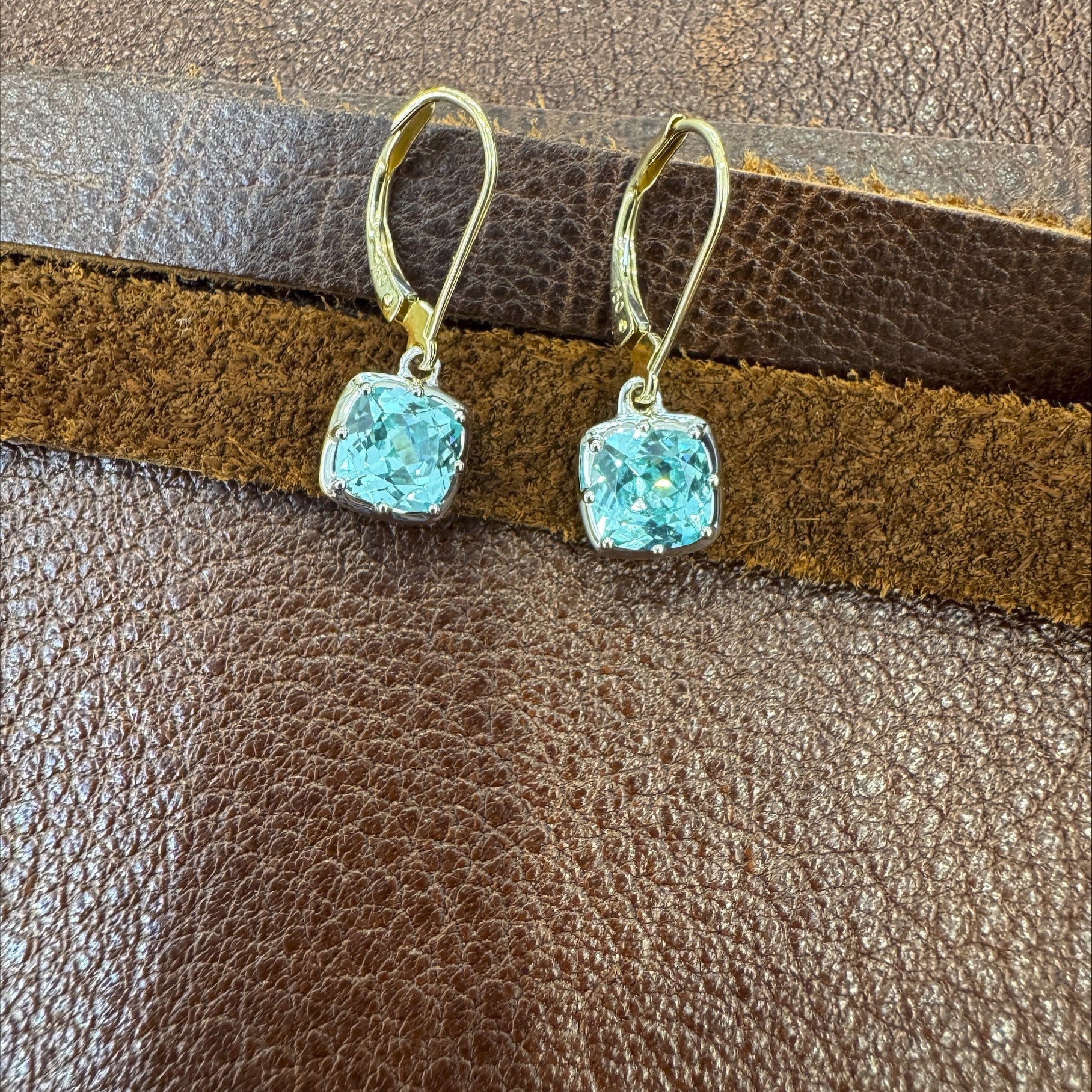 Bespoke Earrings with blue-green tourmalines bicolor