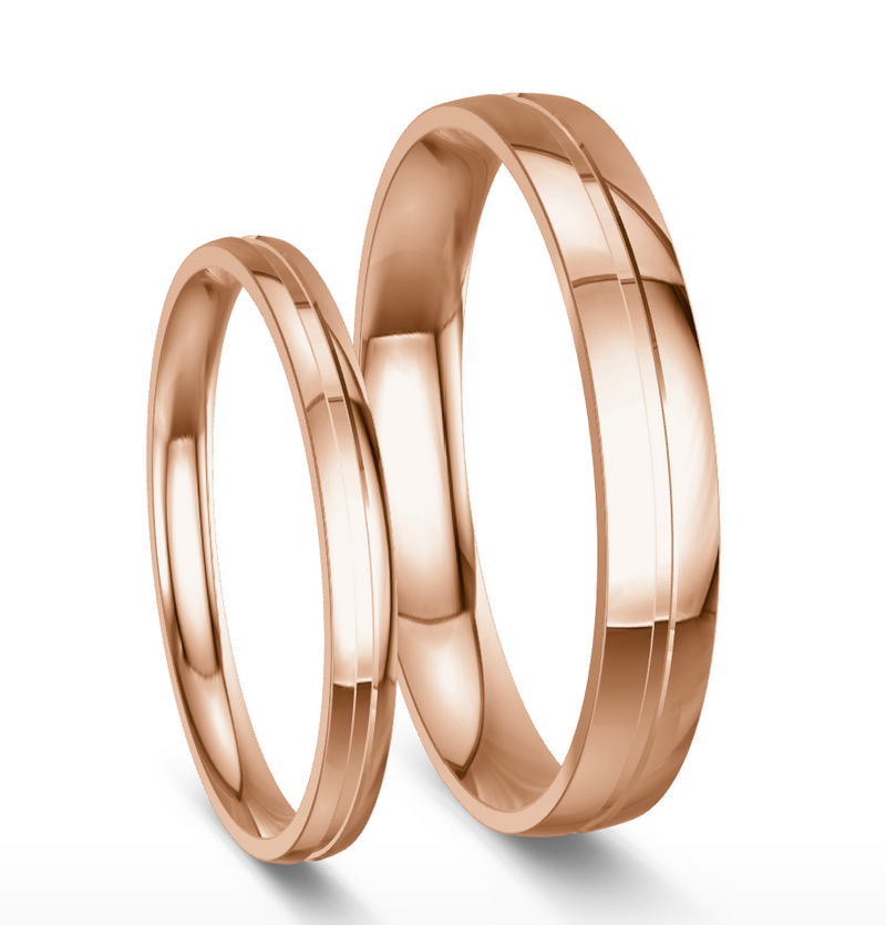 Slightly Rounded Stepped Rose Gold Wedding Rings