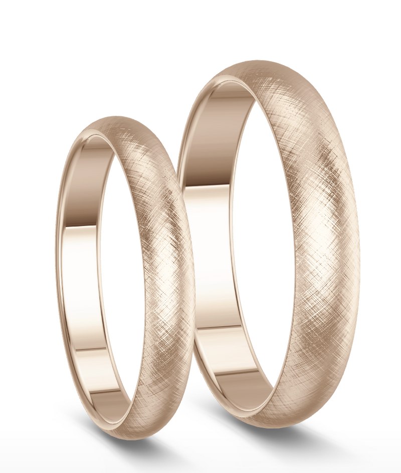 Cross-Brushed D-Shape Champagne Gold Wedding Rings