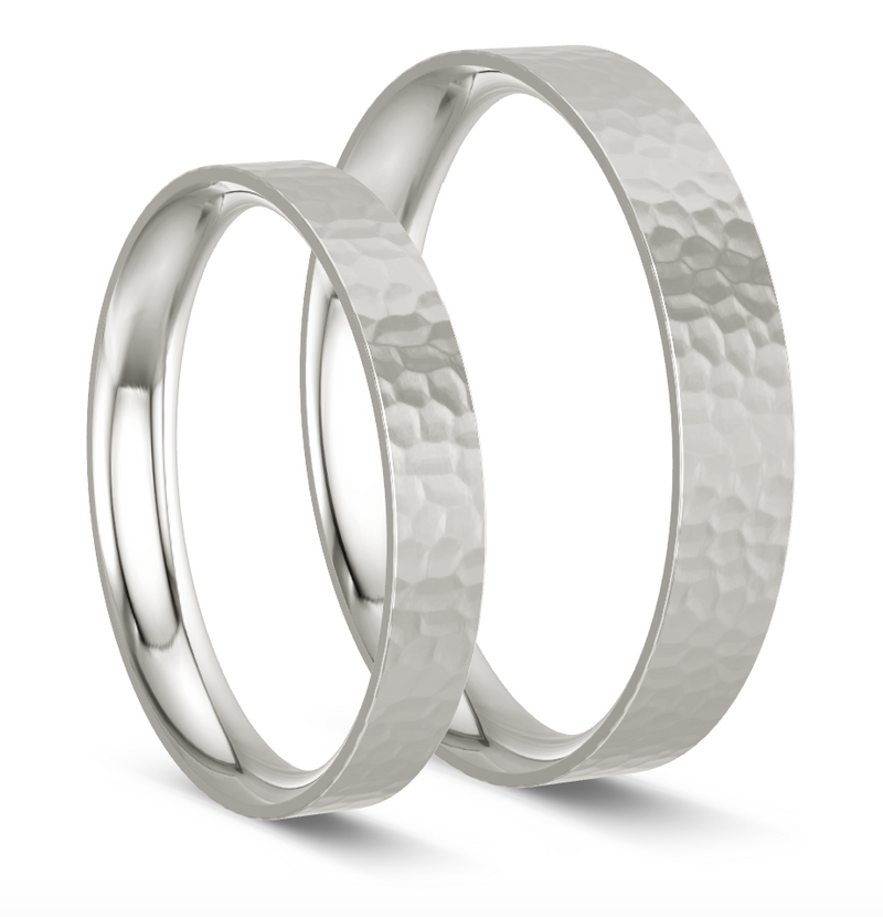 Matte Hammered Square White Gold Wedding Rings