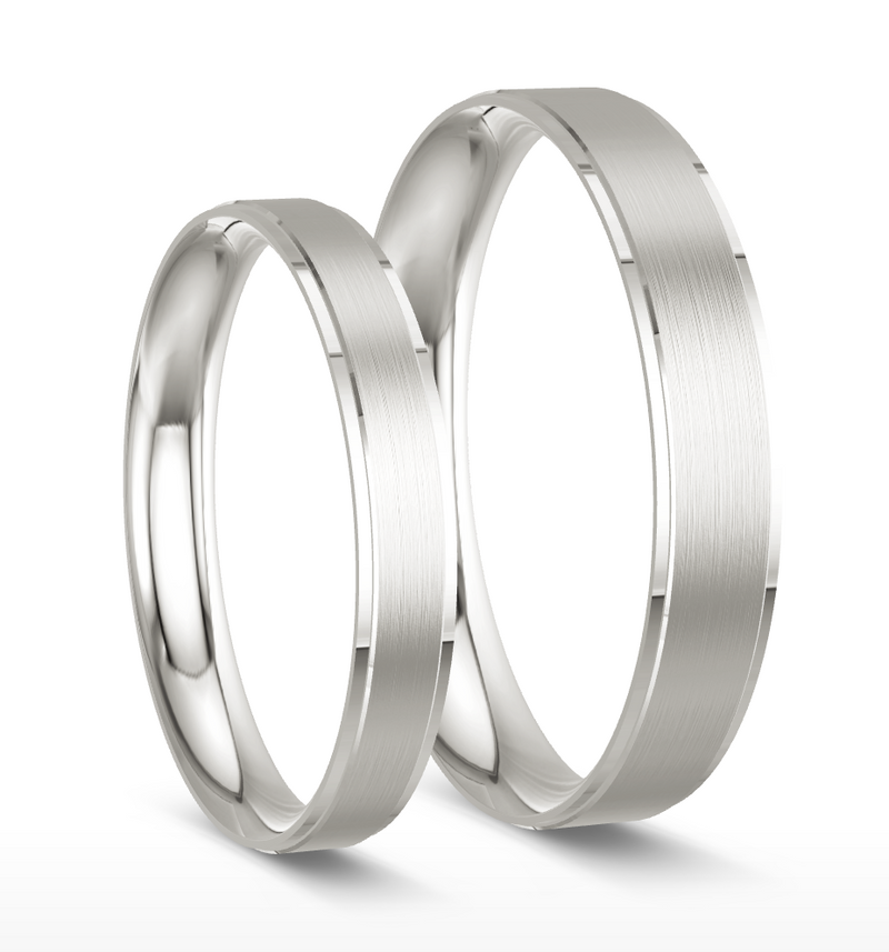 Matte Stepped Square White Gold Wedding Rings
