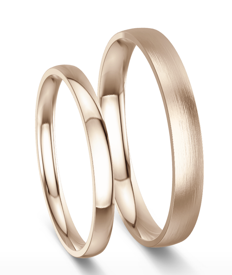 Polished & Vertically Brushed Champagne Gold Wedding Rings
