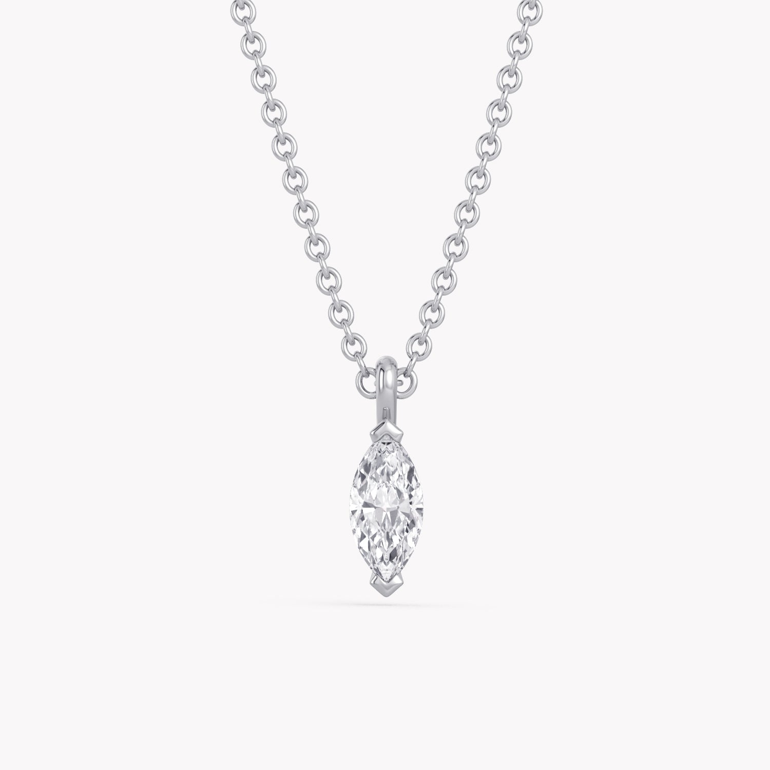 Leaf Gold Necklace with Lab-Grown Marquise Cut Diamond in White Gold 