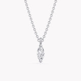 Leaf Gold Necklace with Lab-Grown Marquise Cut Diamond in White Gold 