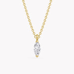 Leaf Gold Necklace with Lab-Grown Marquise Cut Diamond in yellow gold 