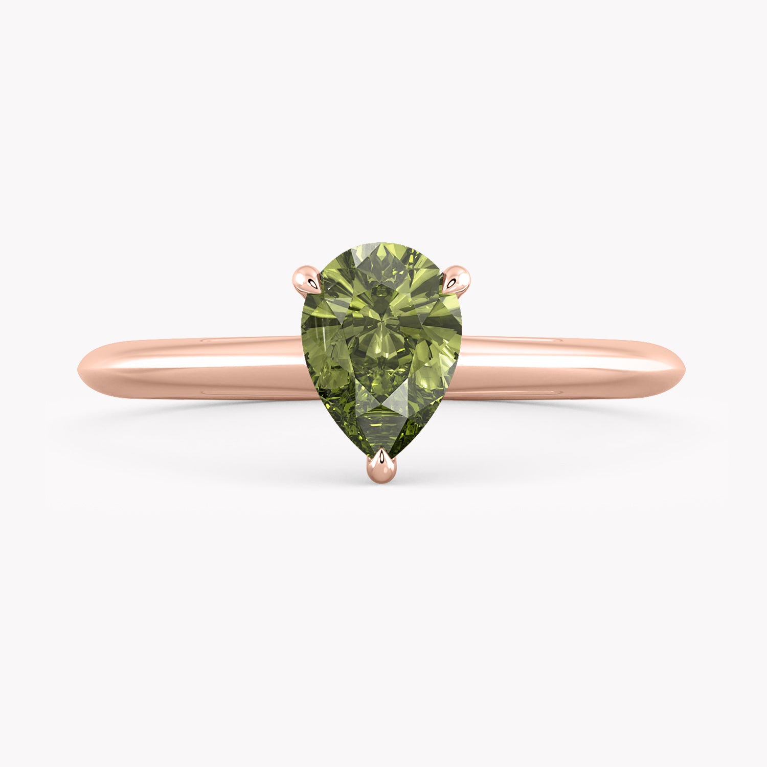 Lotus Verlobungsring in Rose Gold 750, handgefertigt mit einem Fancy Vivid Green Diamanten im Tropfenschliff von RYIA München