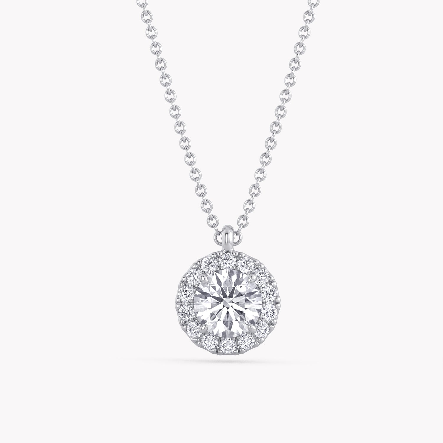 Halo-Halskette Weißgold mit Labordiamant-Anhänger, handgefertigt von RYIA Fine Jewelry