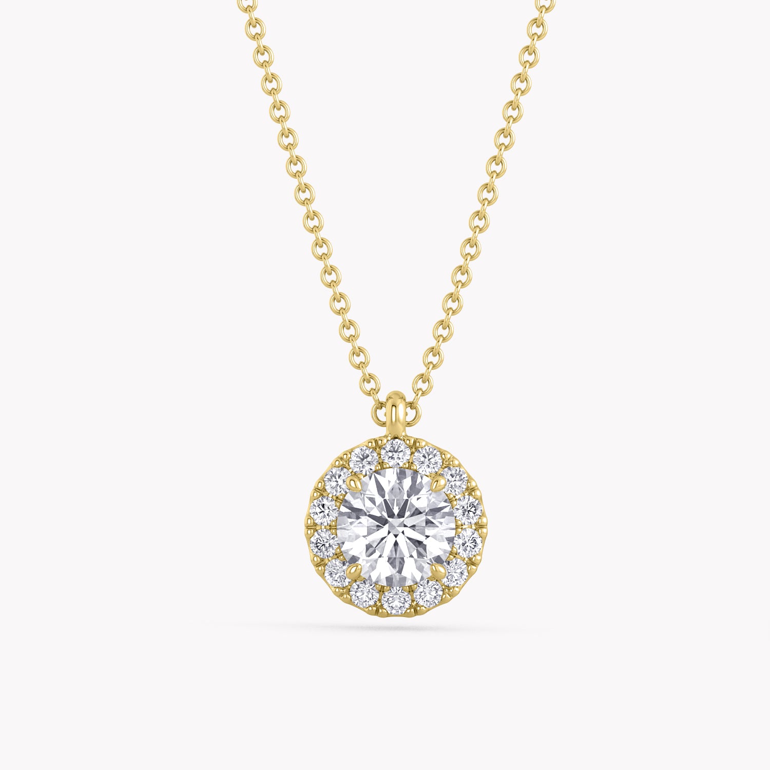 Halo-Halskette Gelbgold mit Labordiamant-Anhänger, handgefertigt von RYIA Fine Jewelry