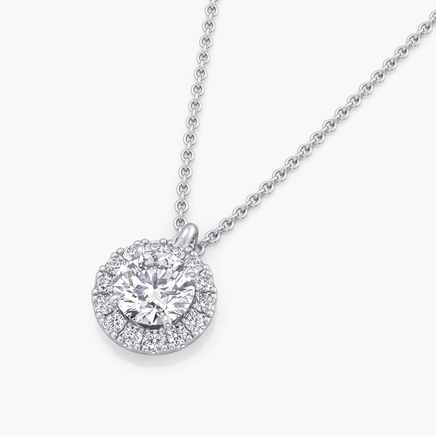 Halo-Halskette Weißgold mit Labordiamant-Anhänger, handgefertigt von RYIA Fine Jewelry