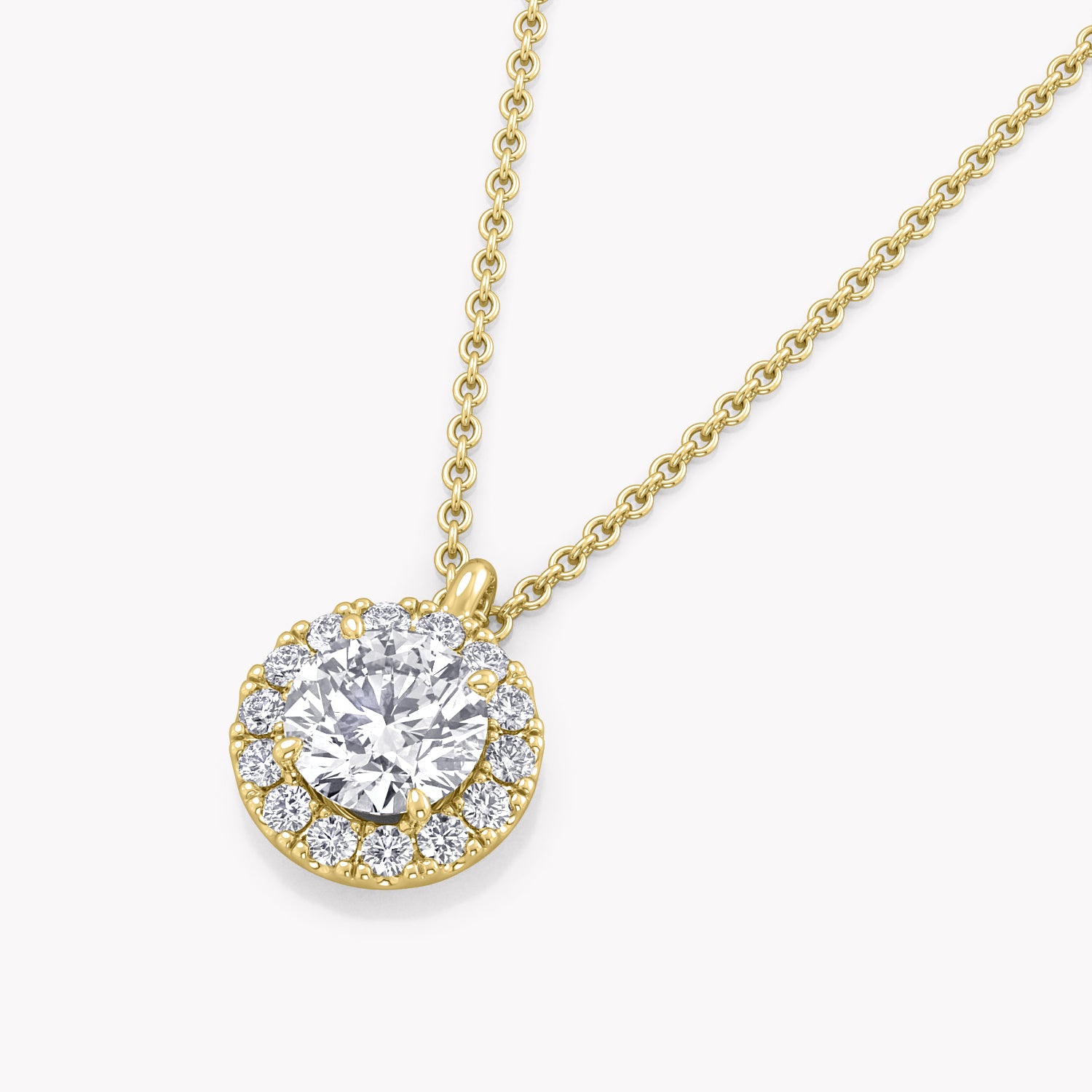 Halo-Halskette Gelbgold mit Labordiamant-Anhänger, handgefertigt von RYIA Fine Jewelry