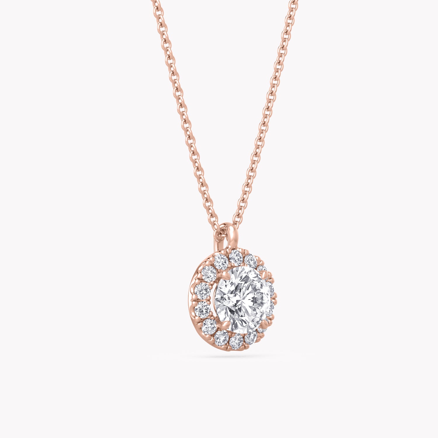 Halo-Halskette Rosegold mit Labordiamant-Anhänger, handgefertigt von RYIA Fine Jewelry