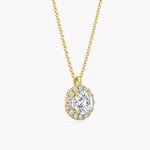 Halo-Halskette Gelbgold mit Labordiamant-Anhänger, handgefertigt von RYIA Fine Jewelry