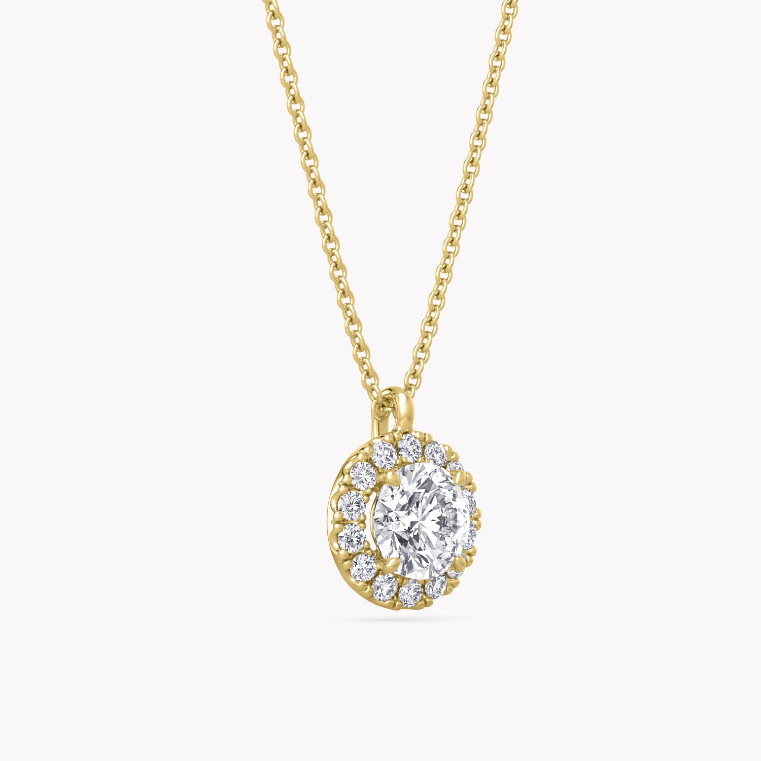 Halo-Halskette Gelbgold mit Labordiamant-Anhänger, handgefertigt von RYIA Fine Jewelry