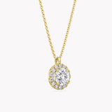 Halo-Halskette Gelbgold mit Labordiamant-Anhänger, handgefertigt von RYIA Fine Jewelry