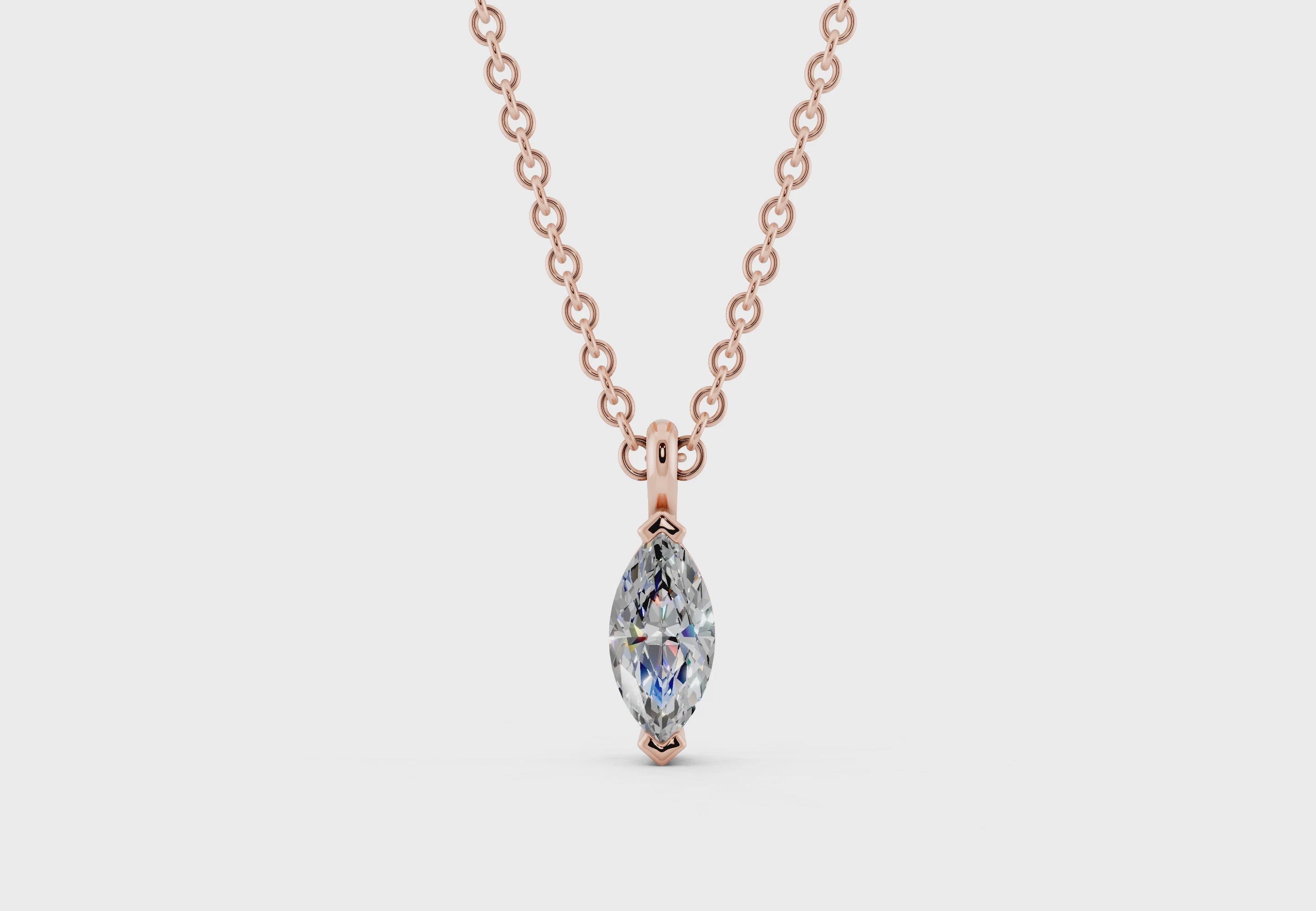 Rose Gold Necklace with sustainable Lab Diamond in Marquise Cut