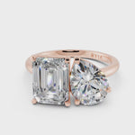 Toi et Moi Engagament Ring with two Lab Diamonds: 2.0 ct. Emerald Cut and 1.5 ct. Pear Cut in recycled Gold